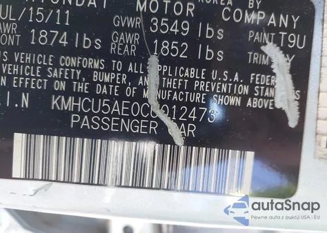 2012 Hyundai Accent Se z USA, uszkodzony, nr VIN KMHCU5AE0CU012473